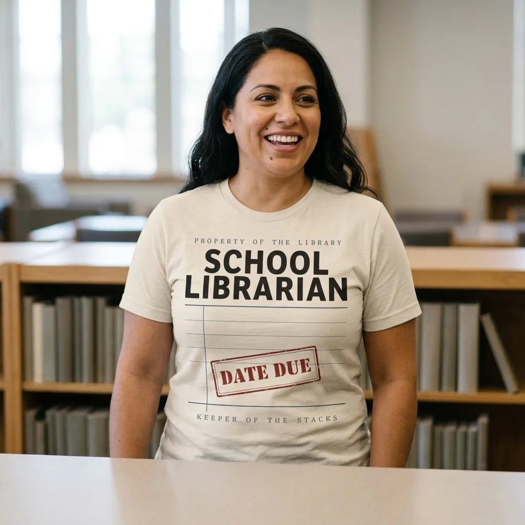 Property of the School Library card catalog school librarian tee — lifestyle
