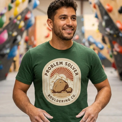 Problem Solver Bouldering Badge t-shirt — lifestyle