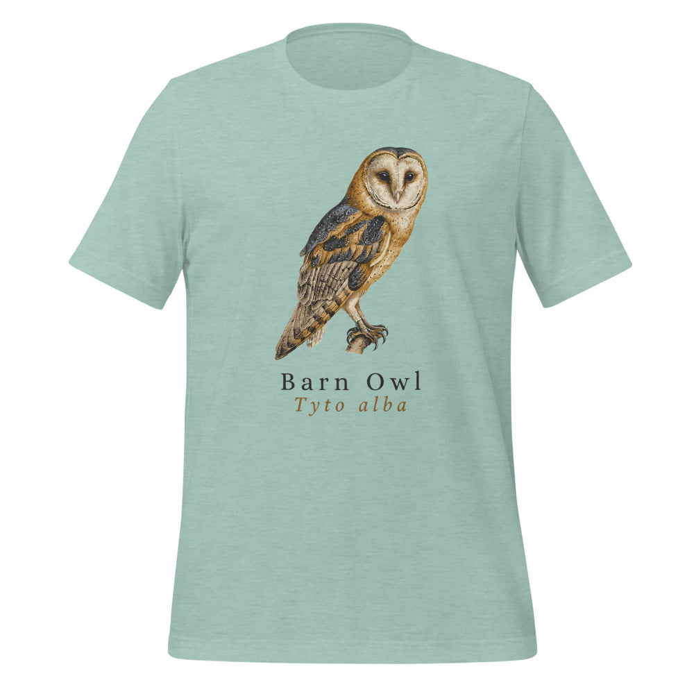 Barn Owl vintage field-guide tee — Heather Prism Dusty Blue, front