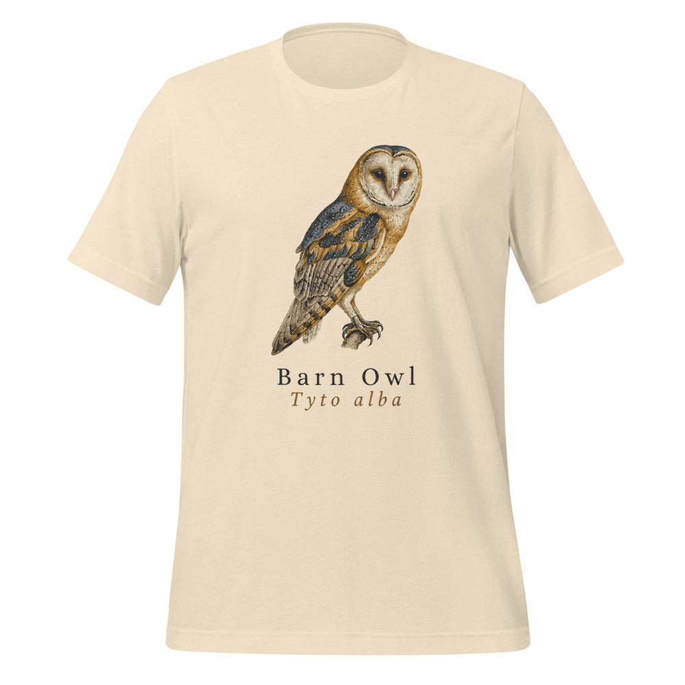 Barn Owl vintage field-guide tee — Heather Natural, front