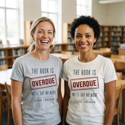 The Book Is Overdue funny school librarian t-shirt — lifestyle