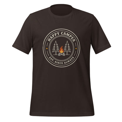 Happy Camper retro camp badge tee — Brown, front