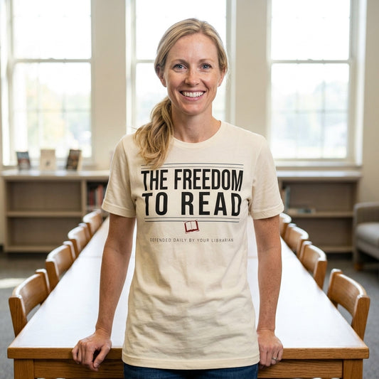 The Freedom to Read school librarian tee — lifestyle