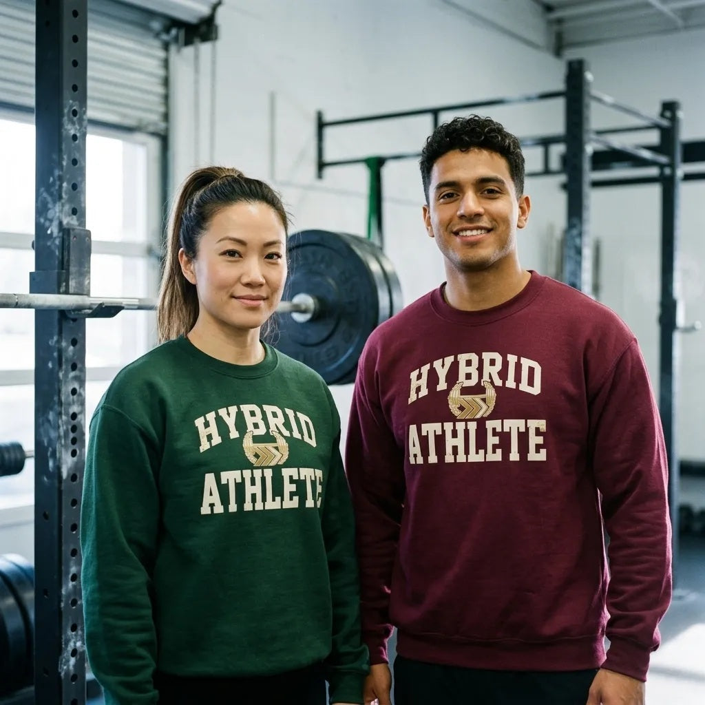 Hybrid Athlete vintage varsity crewneck sweatshirt — lifestyle