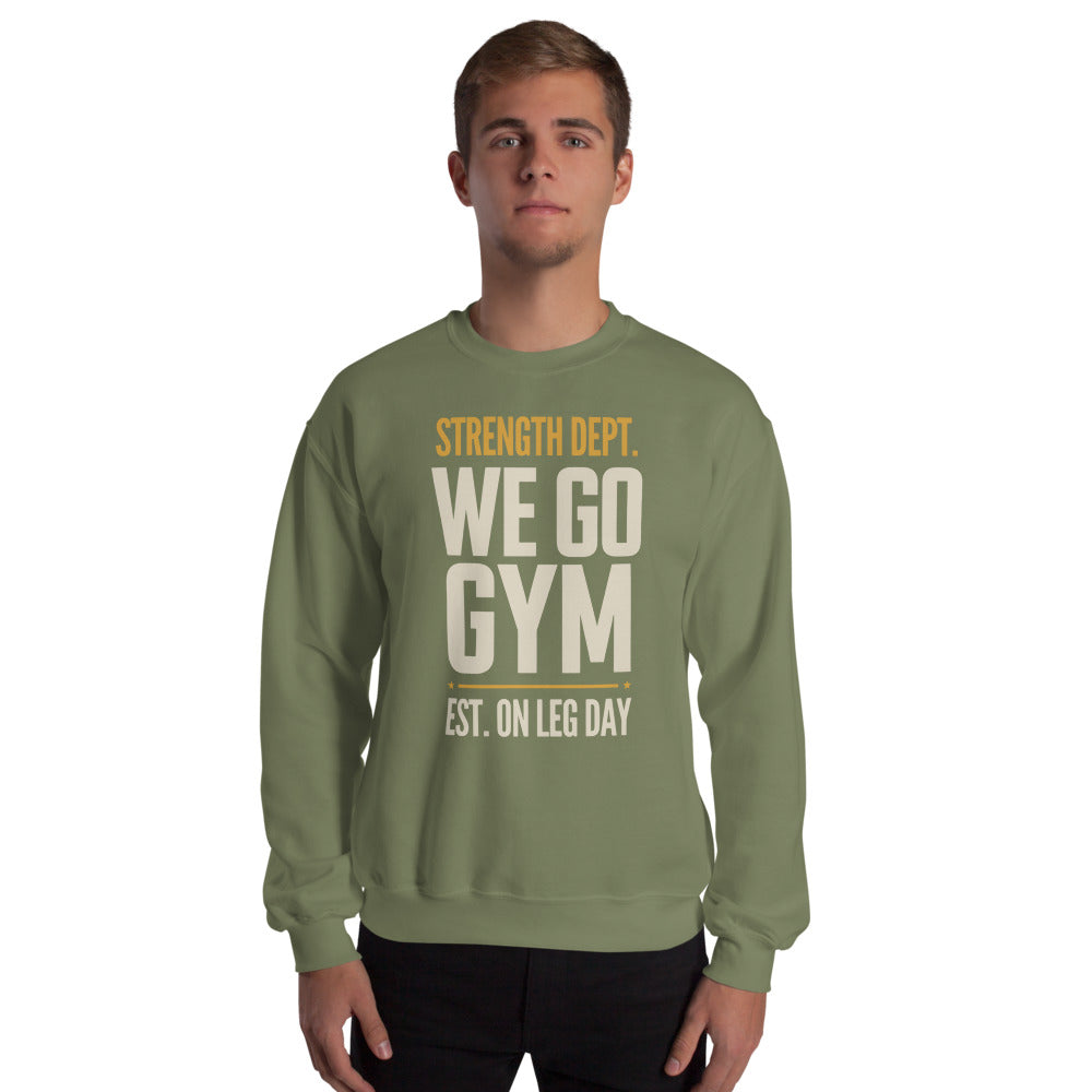 We Go Gym vintage athletic crewneck — Military Green, model