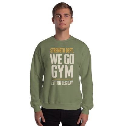 We Go Gym vintage athletic crewneck — Military Green, model