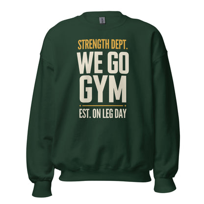 We Go Gym vintage athletic crewneck — Forest Green, front
