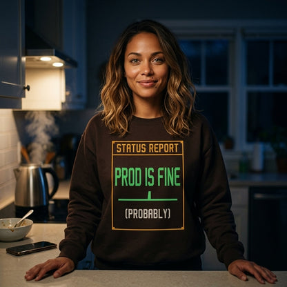 Prod Is Fine programmer crewneck — lifestyle