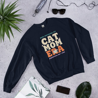 Cat Mom Era retro Y2K crewneck sweatshirt — Navy, front angled