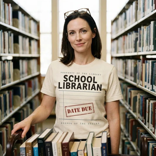 Property of the School Library card catalog school librarian tee — lifestyle