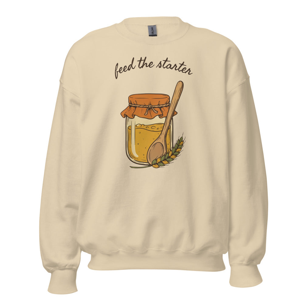 Feed The Starter sourdough baker crewneck sweatshirt — Sand, front