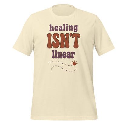 Healing Isn't Linear soft retro mental health tee — Natural, front