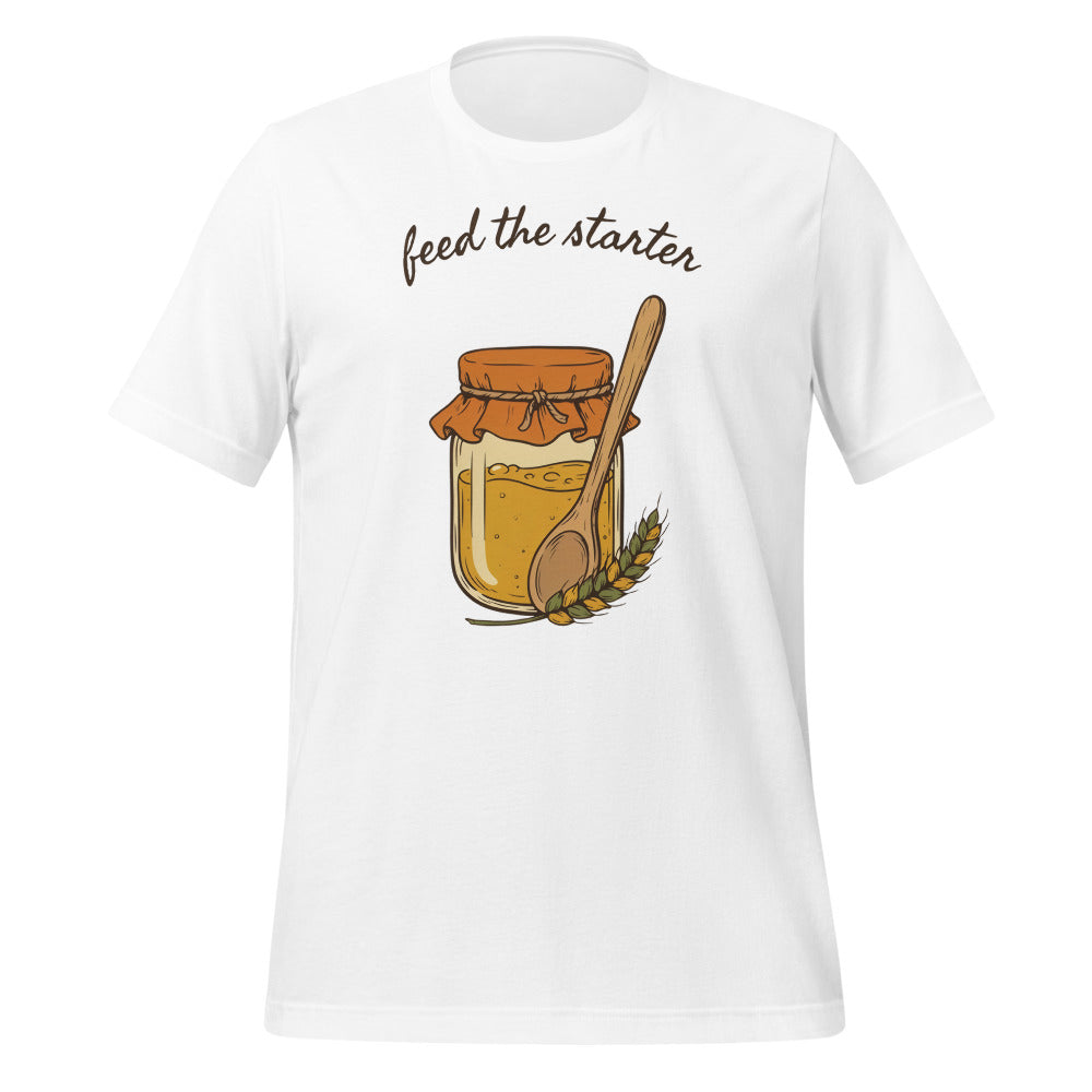 Feed The Starter sourdough baker tee — White, front