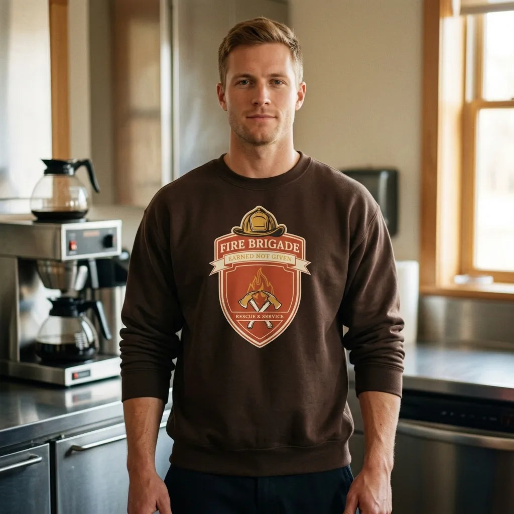 Fire Brigade Earned Not Given retro firefighter shield emblem crewneck sweatshirt — lifestyle