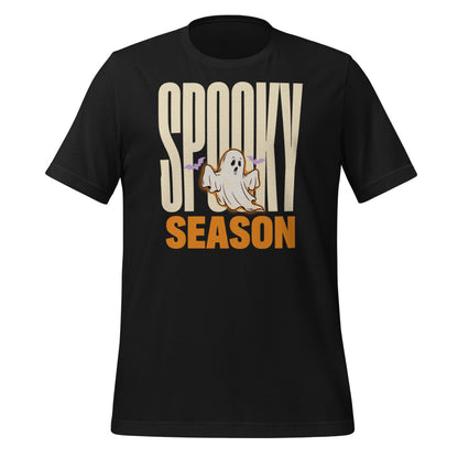 Spooky Season retro Halloween ghost typography tee — Vintage Black, front