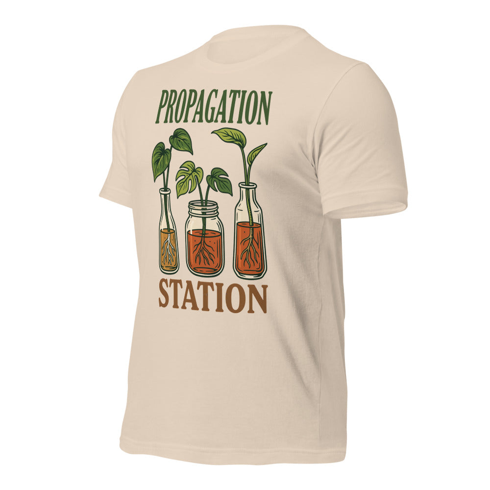 Propagation Station retro botanical plant lover tee — Soft Cream, front right