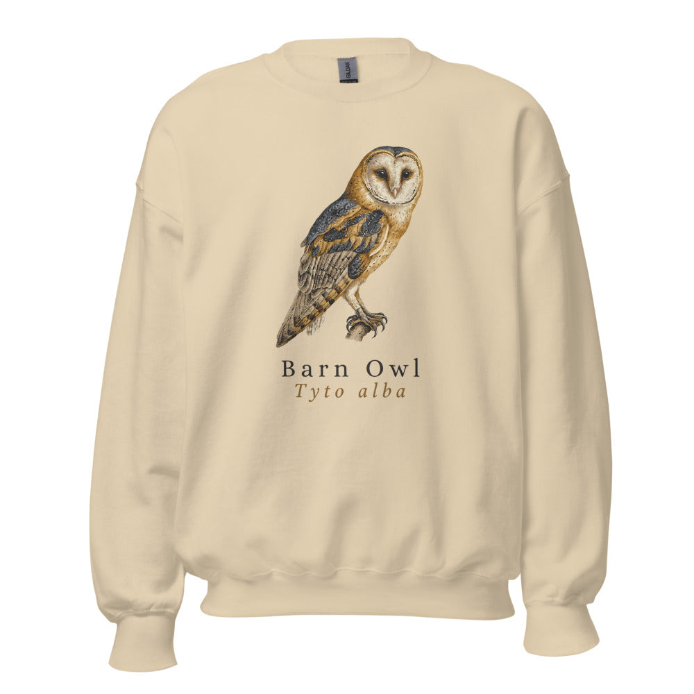 Barn Owl vintage field-guide crewneck sweatshirt — Sand, front