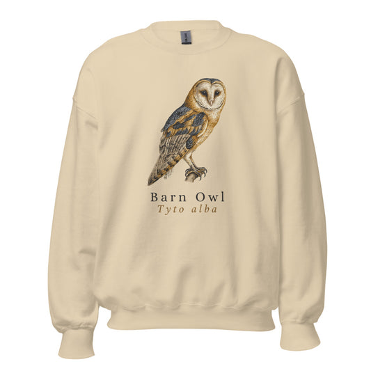 Barn Owl vintage field-guide crewneck sweatshirt — Sand, front