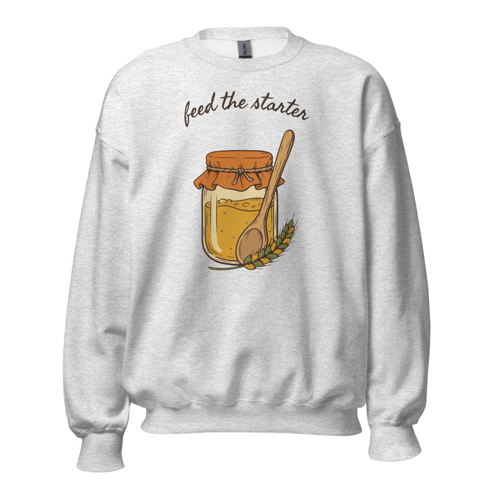 Feed The Starter sourdough baker crewneck sweatshirt — Ash, front