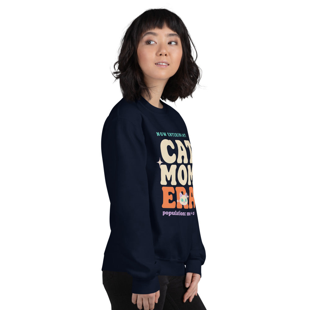 Model wearing the Cat Mom Era crewneck sweatshirt — Navy