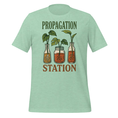Propagation Station retro botanical plant lover tee — Heather Prism Mint, front