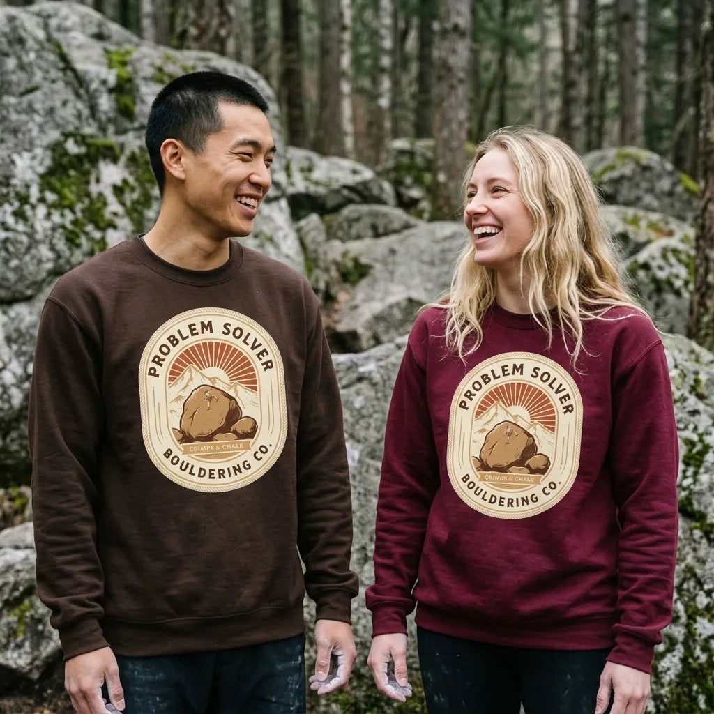 Problem Solver Bouldering Badge crewneck sweatshirt — lifestyle