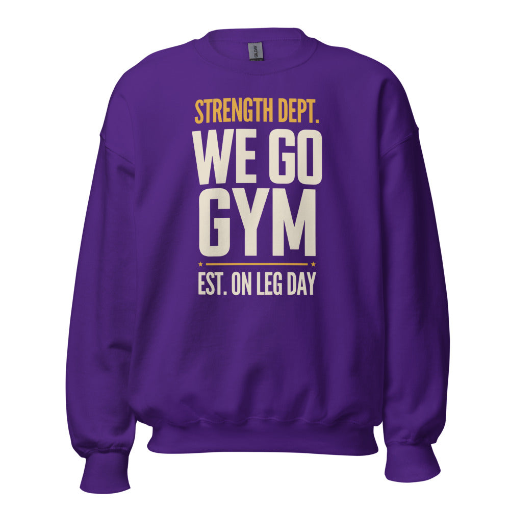We Go Gym vintage athletic crewneck — Purple, front