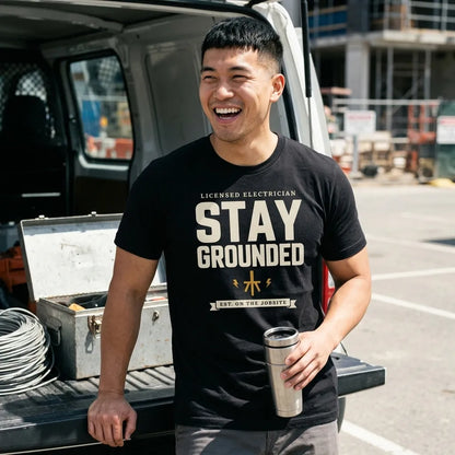 Stay Grounded funny electrician tee — lifestyle
