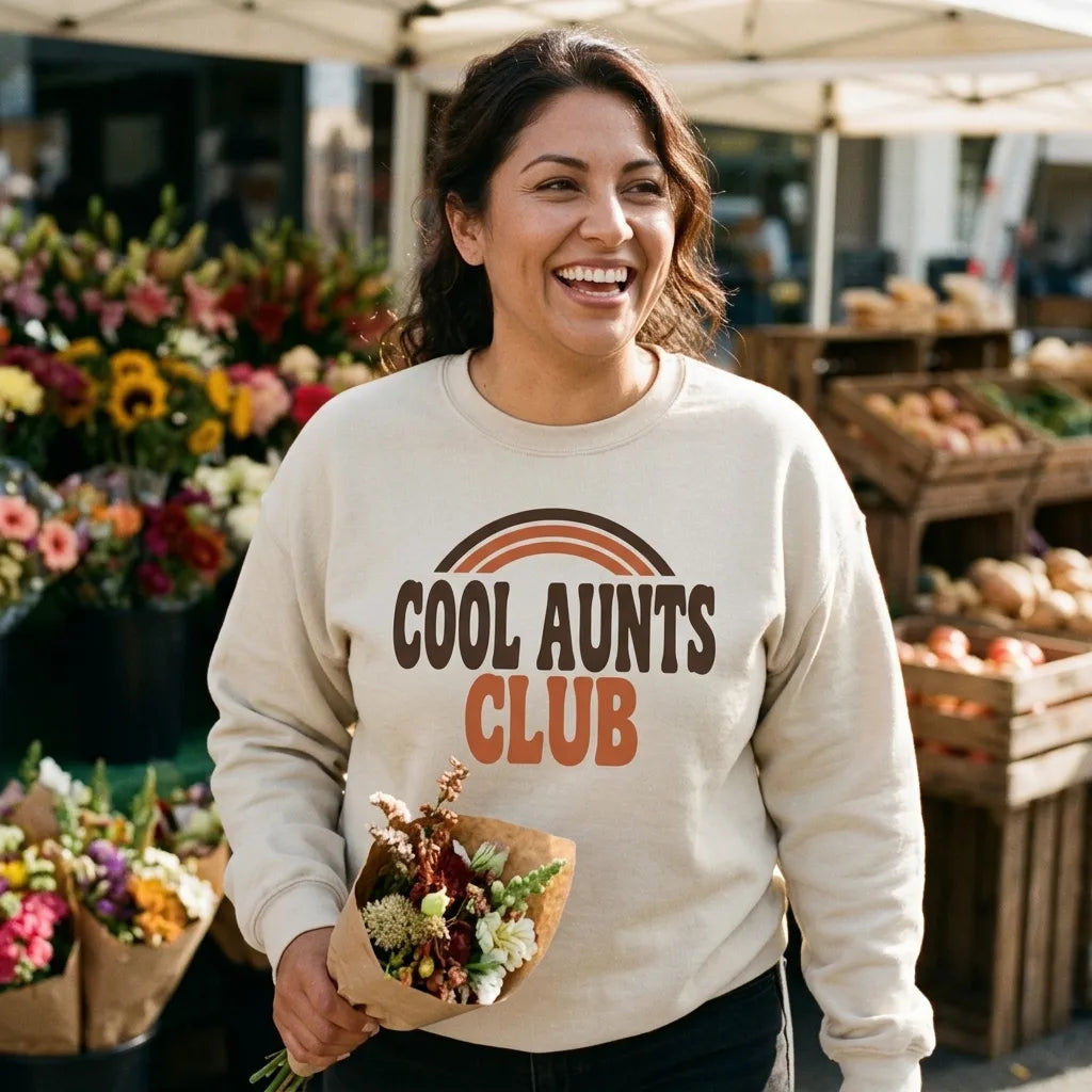 Cool Aunts Club retro groovy aunt crewneck sweatshirt — lifestyle