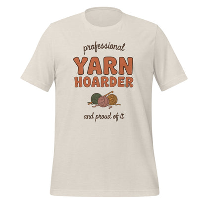 Professional Yarn Hoarder crochet cottagecore tee — Heather Dust, front