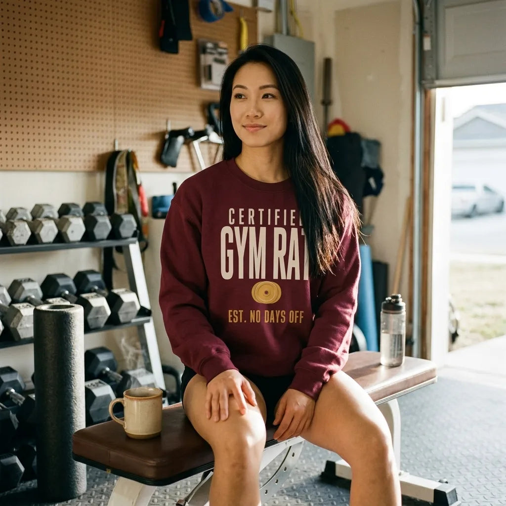Certified Gym Rat vintage athletic crewneck sweatshirt — lifestyle