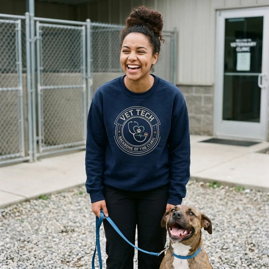 Vet Tech Crest retro veterinary technician crewneck sweatshirt — lifestyle