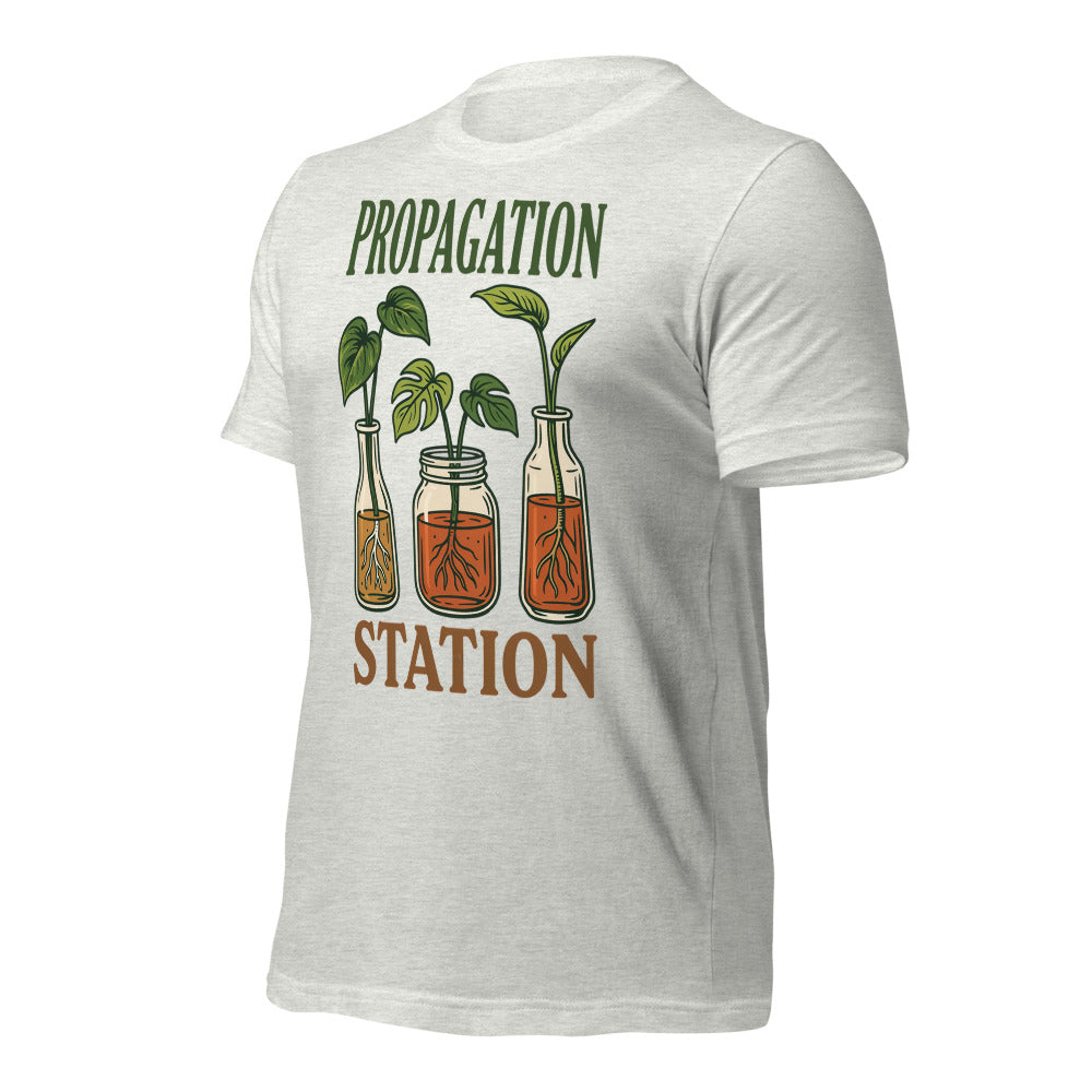 Propagation Station retro botanical plant lover tee — Ash, front right