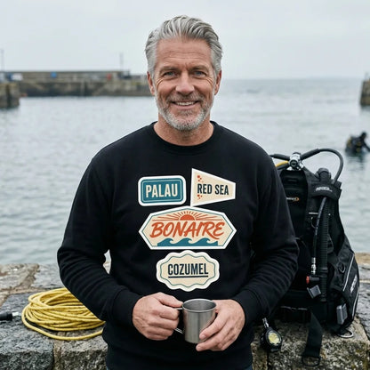 Vintage scuba diving dive sites travel decal sweatshirt — lifestyle