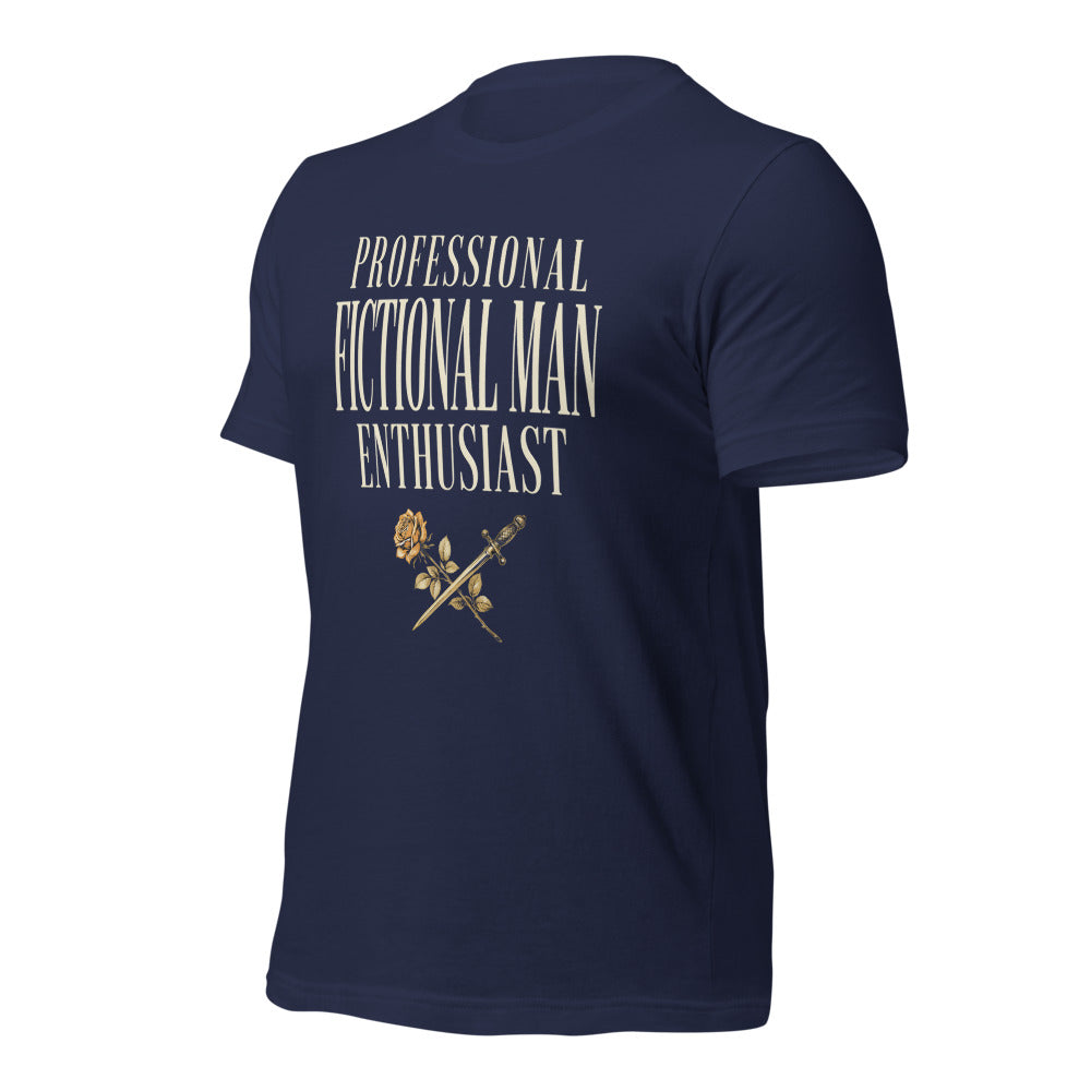 Professional Fictional Man Enthusiast book lover dark academia tee — Navy, front-right