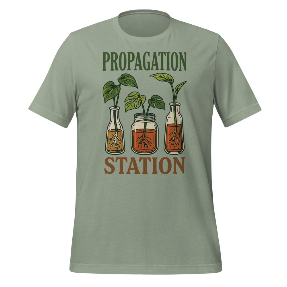 Propagation Station retro botanical plant lover tee — Sage, front