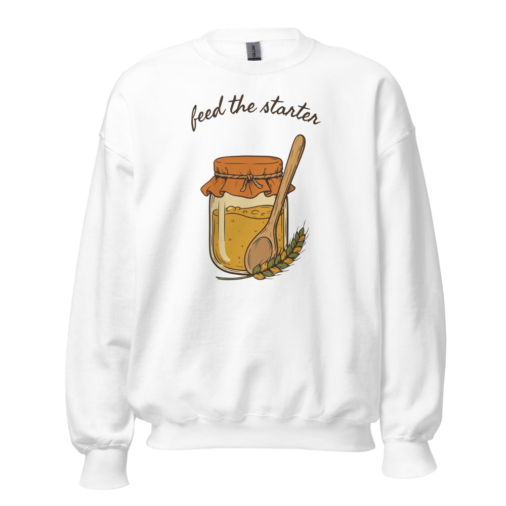 Feed The Starter sourdough baker crewneck sweatshirt — White, front