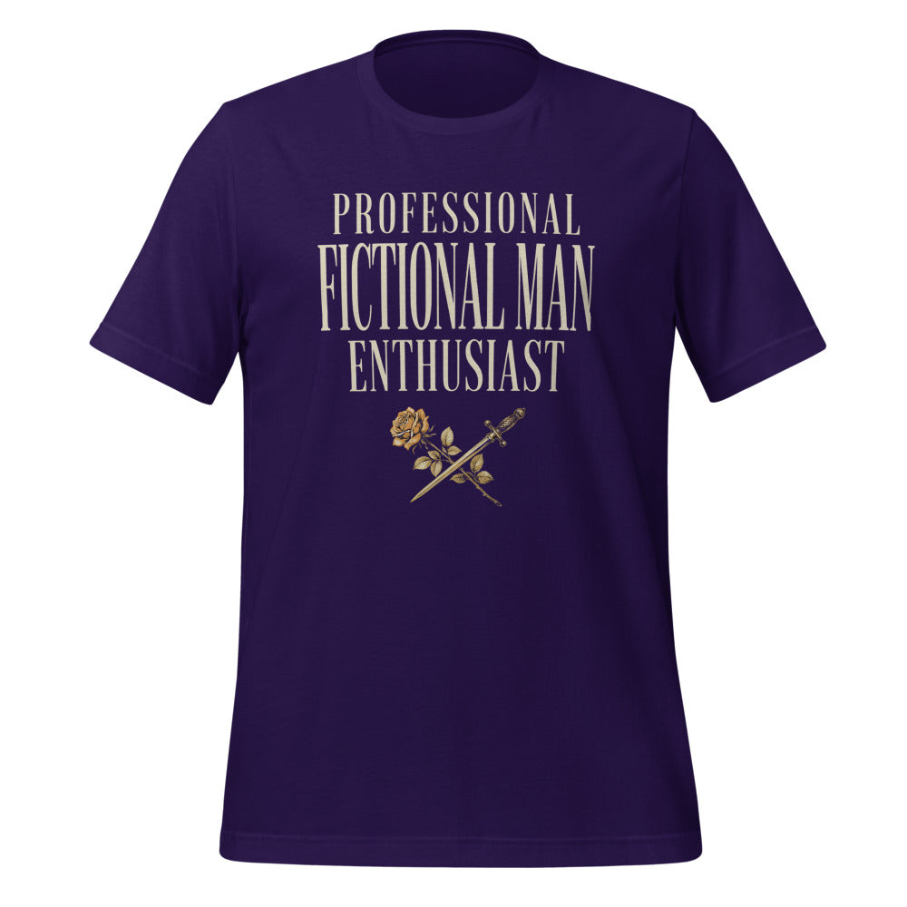 Professional Fictional Man Enthusiast book lover dark academia tee — Team Purple, front
