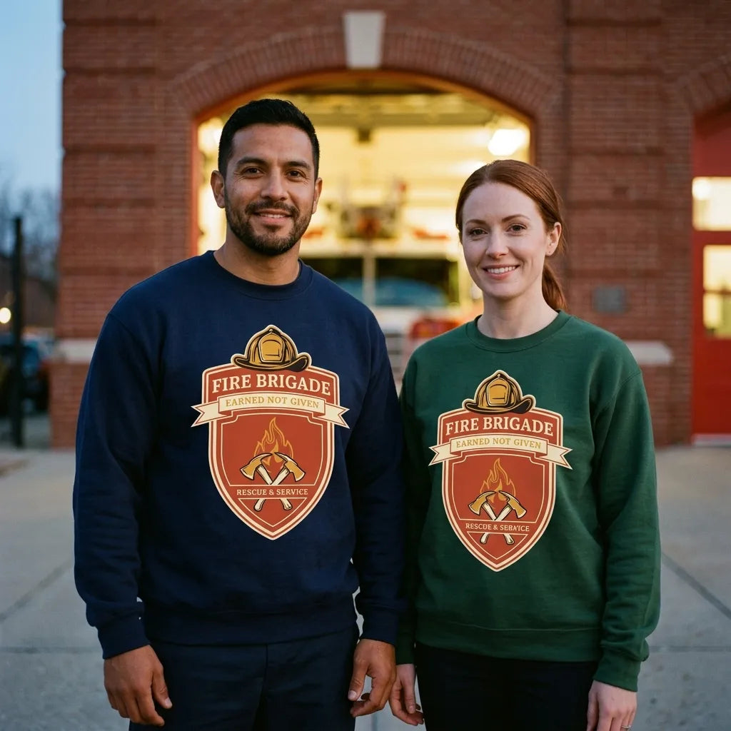 Fire Brigade Earned Not Given retro firefighter shield emblem crewneck sweatshirt — lifestyle