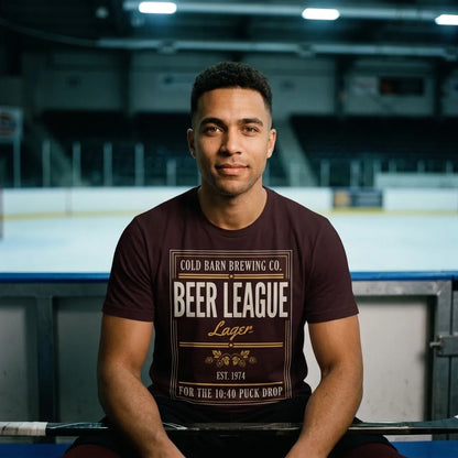 Beer League Cold Barn Brewing lager t-shirt — lifestyle