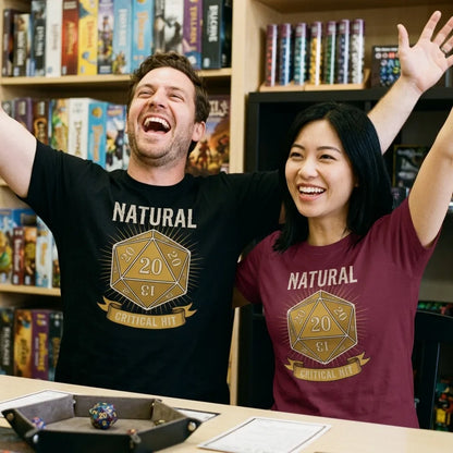 Natural 20 critical hit d20 tabletop RPG tee — lifestyle