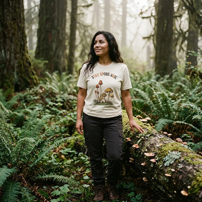 Stay Spore-adic funny vintage mushroom tee — lifestyle