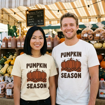 Pumpkin Season retro 70s fall t-shirt — lifestyle
