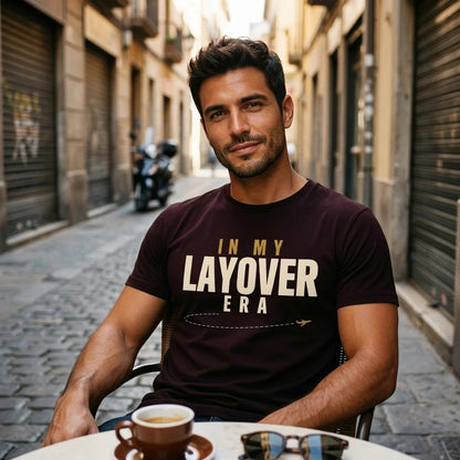In My Layover Era flight attendant tee — lifestyle