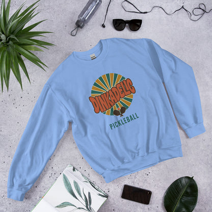 Carolina Blue Dinkadelic retro 70s pickleball crewneck sweatshirt ghost front right