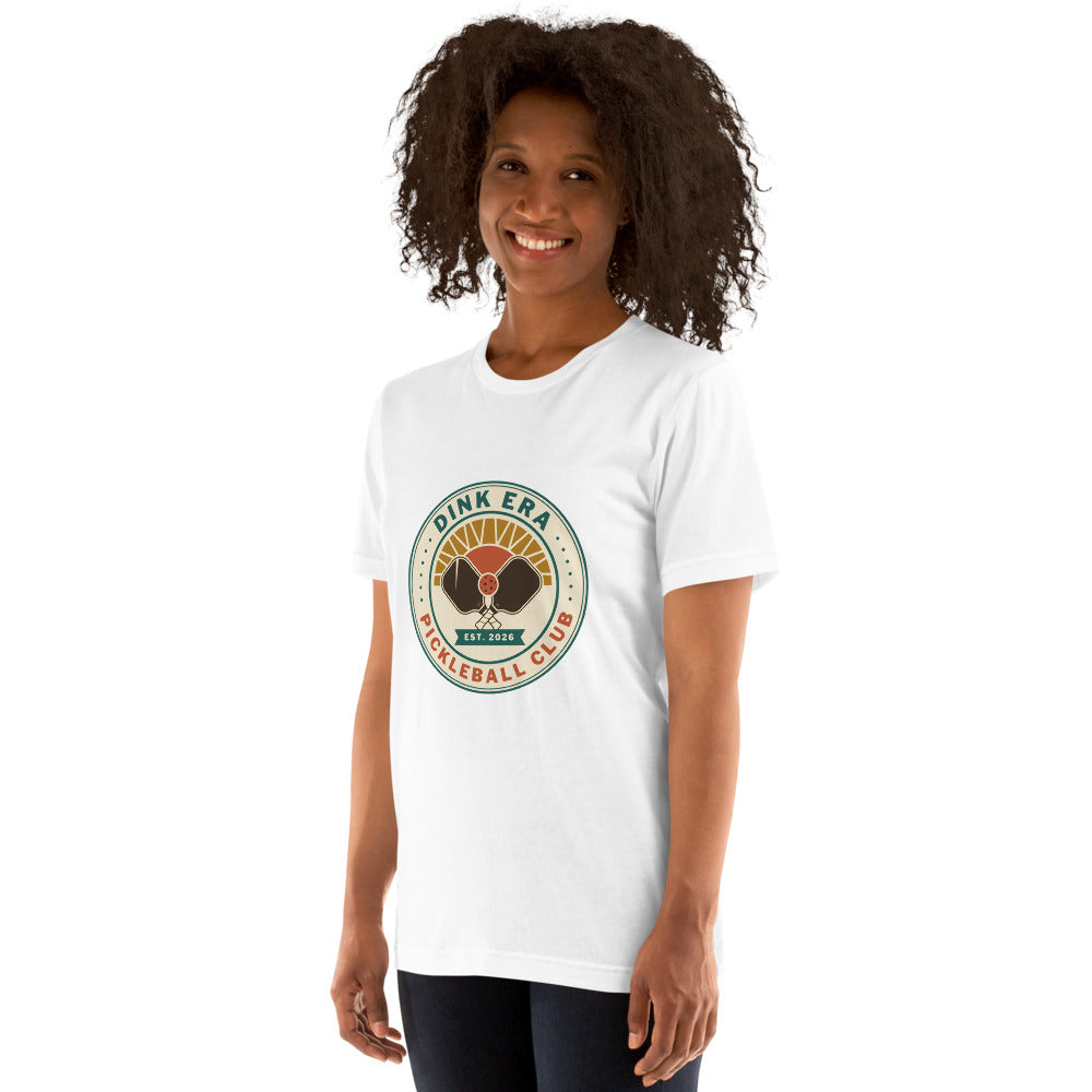 Dink Era Pickleball Club tee — White, on model