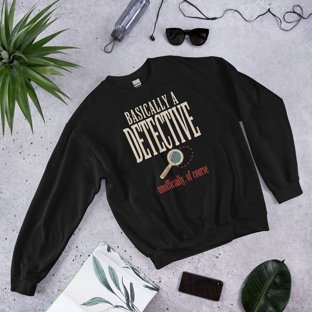 Basically a Detective vintage true crime crewneck sweatshirt — Black, flat lay front