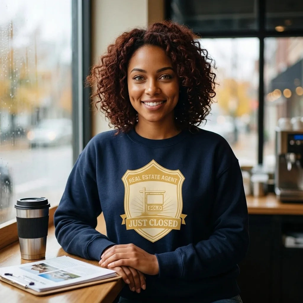 Just Closed real estate agent crewneck sweatshirt — lifestyle