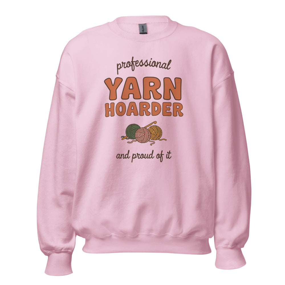 Professional Yarn Hoarder crochet cottagecore crewneck sweatshirt — Light Pink, front