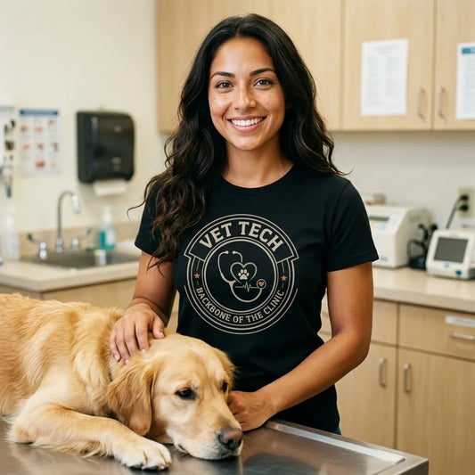 Vet Tech Crest retro veterinary technician tee — lifestyle